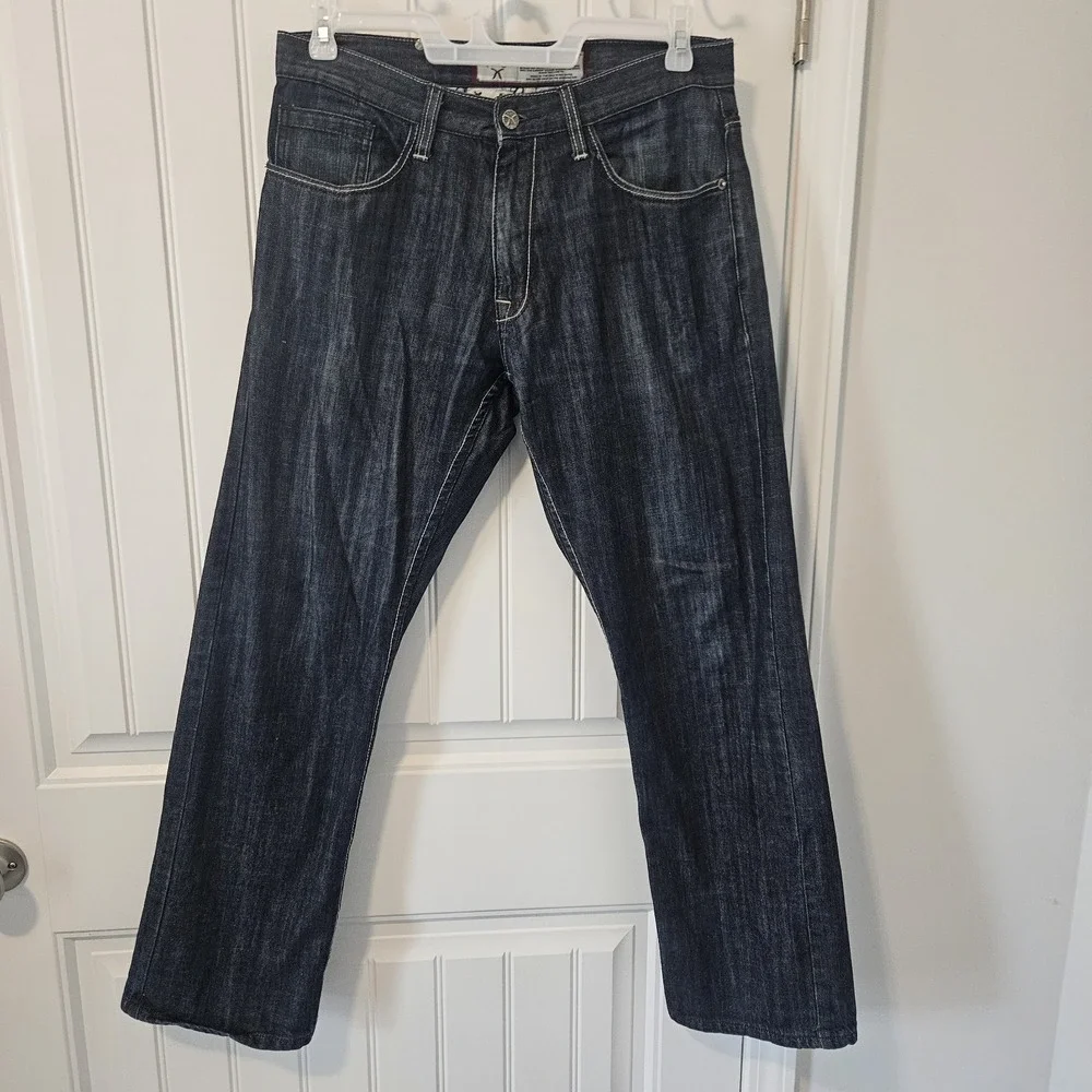 Artful Dodger Relaxed Straight Leg Embroidered Jeans Blue Streetwear Y2K 32